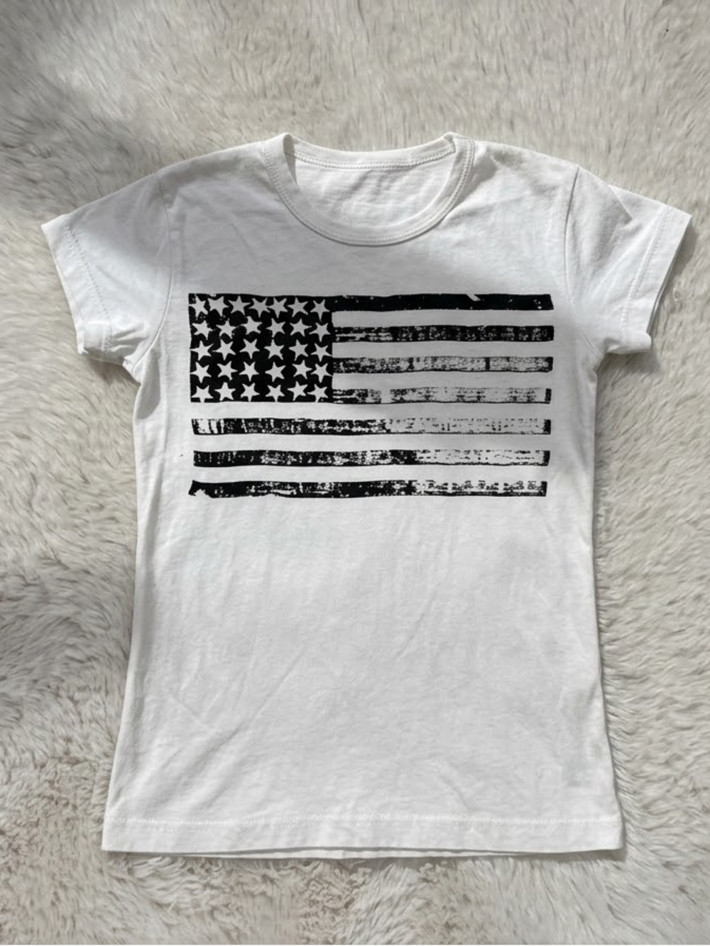 Kids White Tee with Distressed Black Flag Graphic